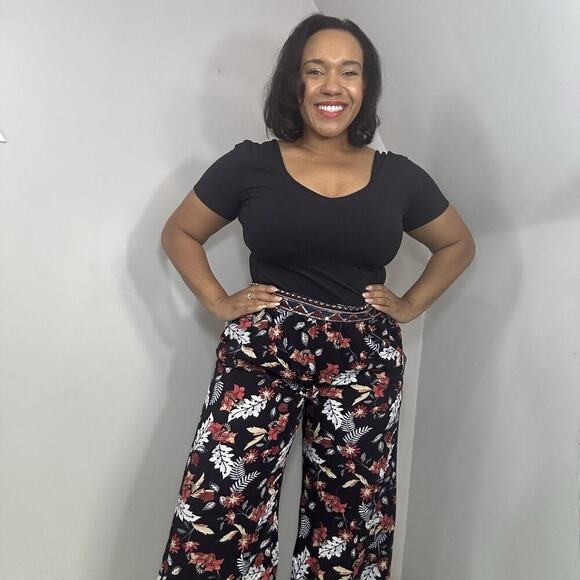 JAASE Boho Festival Floral Wide Leg Palazzo Pants Travel Sequins Hippie Resort - Picture 12 of 12